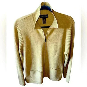 Charter club large 100% celery green wool-mark Zip-up cardigan sweater .